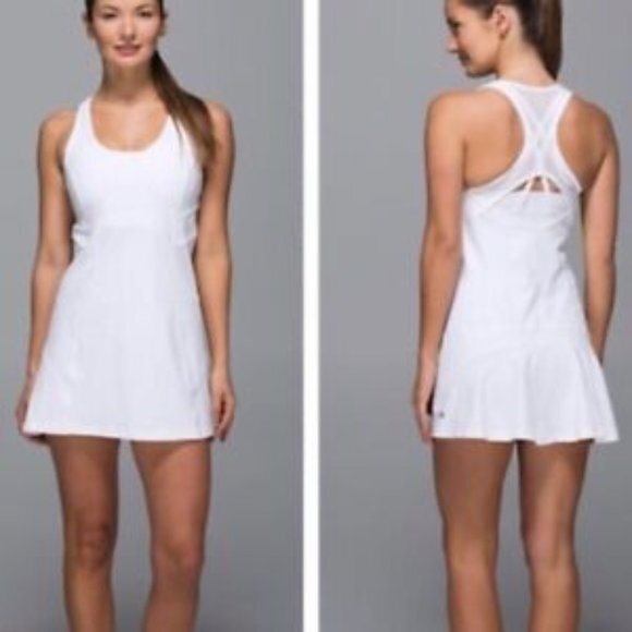 lululemon athletica Dresses & Skirts - Lululemon Ace Dress Women Off White Stretch Mesh Lullure Cut Out Back Tennis